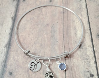 Garden Gnome Initial Bangle: Gardener Jewelry, Fairy Tale Bracelet