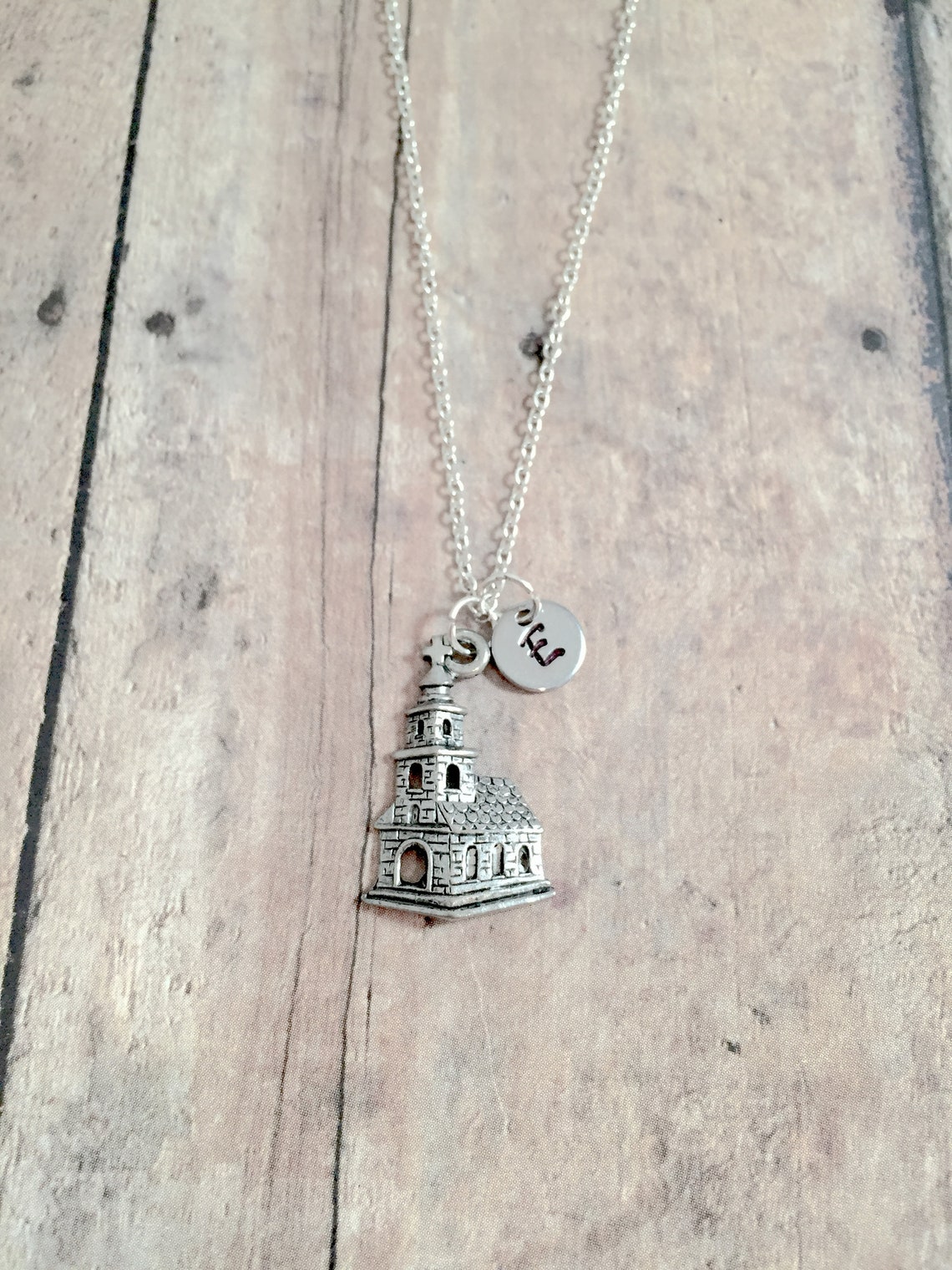 Church Initial Necklace Church Jewelry Christian Jewelry Etsy
