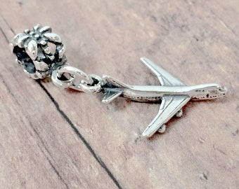 Sterling Silver Airplane Charm: Aviation Jewelry, Travel Pendant