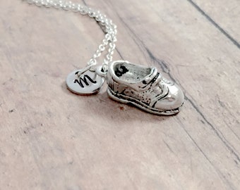Personalized Baby Shoe Charm Pendant Necklace For New Mother Women White Enamel Bow CZ Sterling Silver Custom Engraved Personalized Baby Shoe Charm Pendant Necklace For New Mother Women White Enamel Bow CZ Sterling Silver Custom Engraved