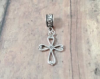 Cross pendant (1 piece)- silver cross charm, religious charm, Christian charm, cross gift, religious pendant, Christian gift, religious gift