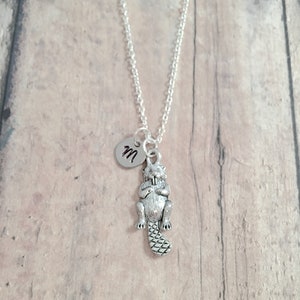 Beaver initial necklace - beaver jewelry, river jewelry, woodland jewelry, beaver pendant, lake necklace, beaver gift, beaver necklace