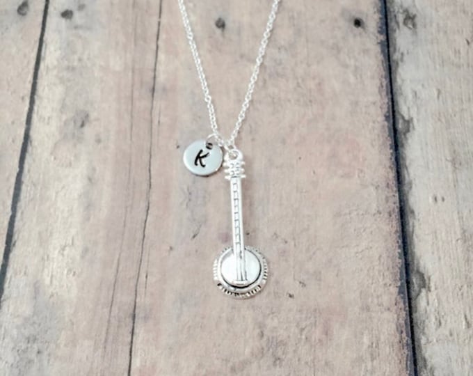Banjo Initial Necklace: Music Jewelry, Bluegrass Necklace
