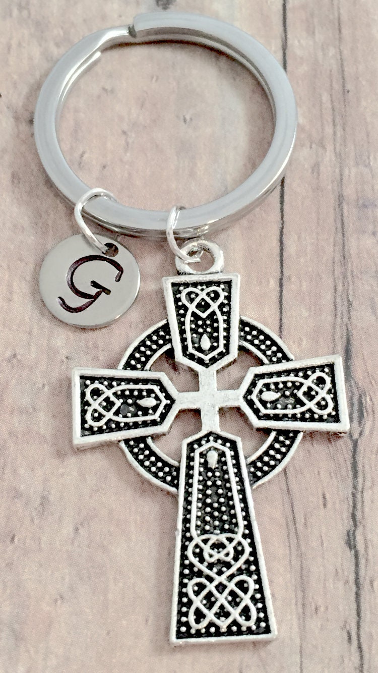 Celtic Cross Initial Key Ring - Religious Keychain, Christian Gift - Etsy