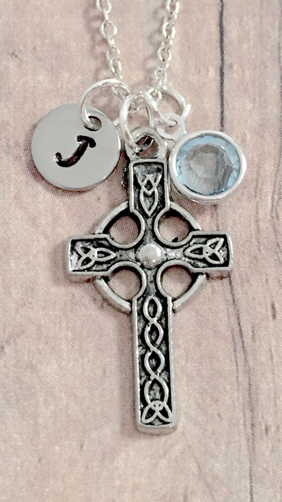 Celtic Cross Initial Necklace Celtic Cross Jewelry Religious