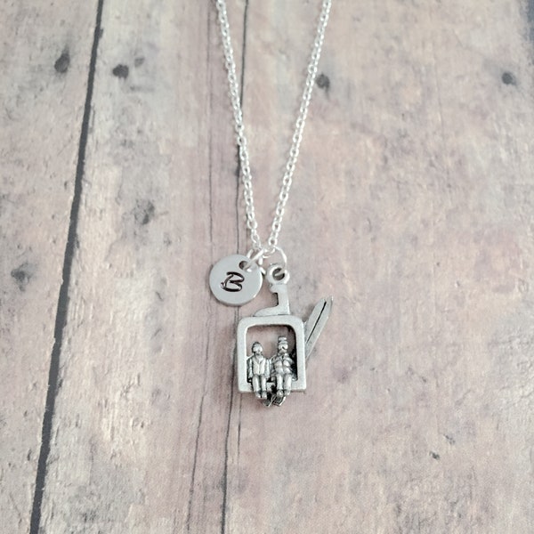 Ski lift initial necklace - ski lift jewelry, ski gondola jewelry, skiing jewelry, skiing necklace, chair lift necklace, ski lift necklace