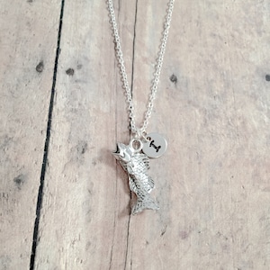 Bass fish initial necklace - bass fish jewelry, fishing jewelry, bass jewelry, bass fish necklace, camping jewelry, bass fish gift