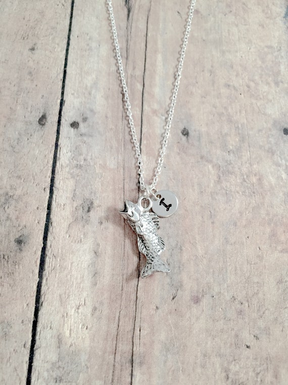 Bass Fish Initial Necklace Bass Fish 