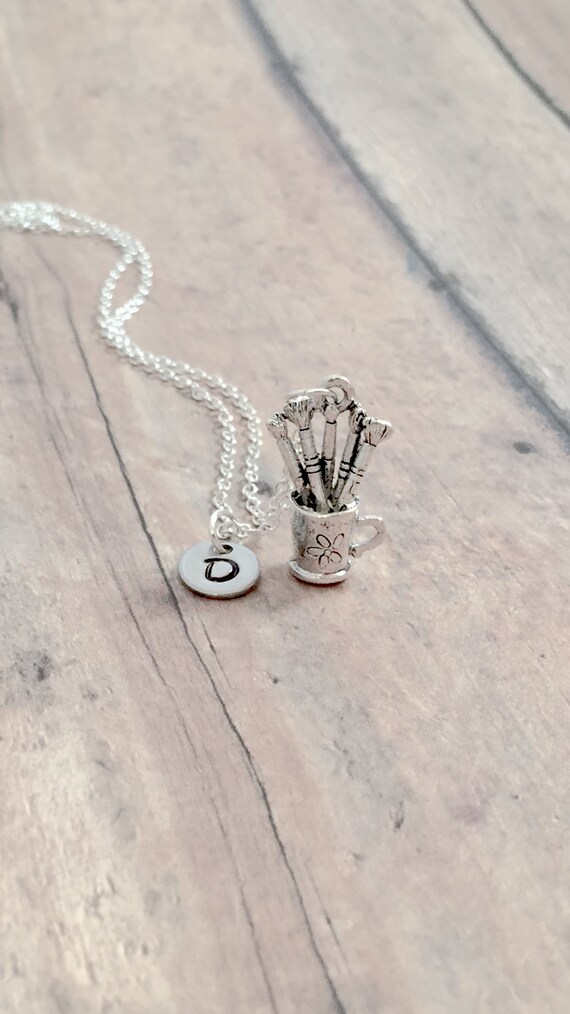 Paintbrush Initial Necklace Paintbrush Jewelry Artist Jewelry Art Teacher Gift Paintbrush Necklace Art Necklace Artist Gift Etsy