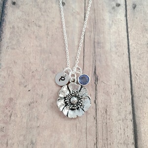 Poppy initial necklace - poppy jewelry, flower jewelry, nature jewelry, poppy necklace, flower necklace, nature necklace, poppy gift