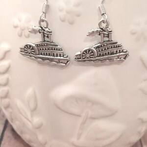 Steamboat earrings - steamboat jewelry, travel jewelry, riverboat jewelry, steamboat gift, travel earrings, boat earrings