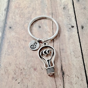 Light bulb initial key ring - light bulb key chain, electricity key ring, idea key ring, light bulb pendant, electrician keychain