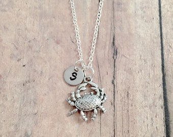 Crab initial necklace - crab jewelry, beach jewelry, Maryland jewelry, crab necklace, ocean jewelry, Maryland necklace, crab gift