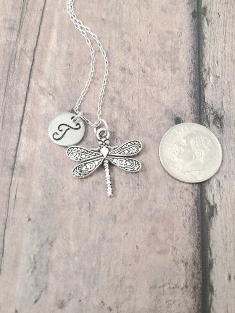 Dragonfly initial necklace dragonfly jewelry, insect jewelry, damselfly jewelry, dragonfly necklace, dragonfly pendant, dragonfly gift image 3