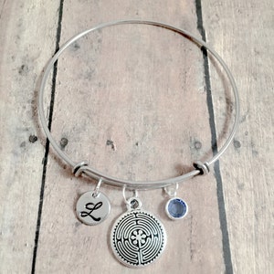 Labyrinth initial bangle - labyrinth jewelry, maze jewelry, mythology jewelry, labyrinth bracelet, maze bangle, labyrinth gift, maze gift