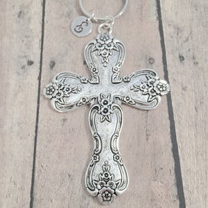 Large Cross initial key ring - cross keychain, cross accessories, cross key ring, religious key ring, Christian keyring, cross gift
