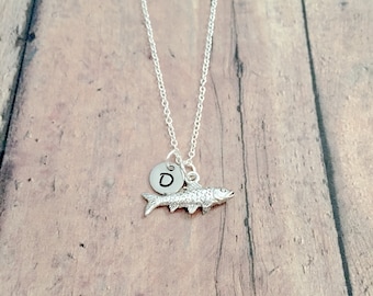 Trout Initial Necklace: Fish Jewelry, Fly Fishing Necklace
