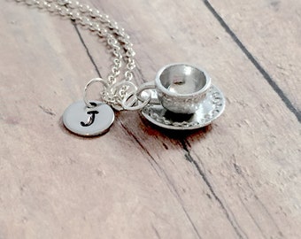 Teacup Initial Necklace: Tea Jewelry, Beverage Pendant