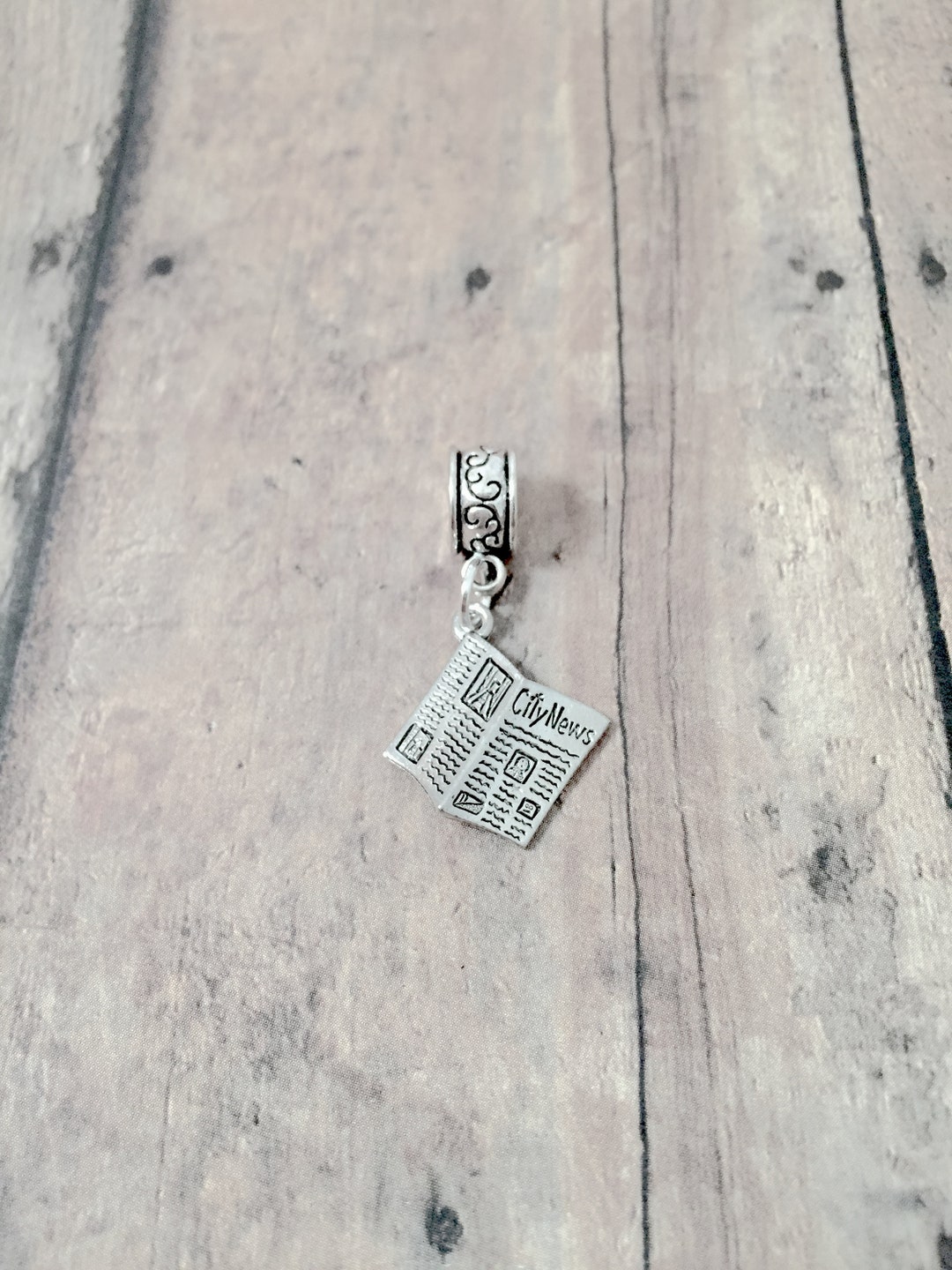 Newspaper Pendant 1 Piece Silver Newspaper Charm, Journalist Charm