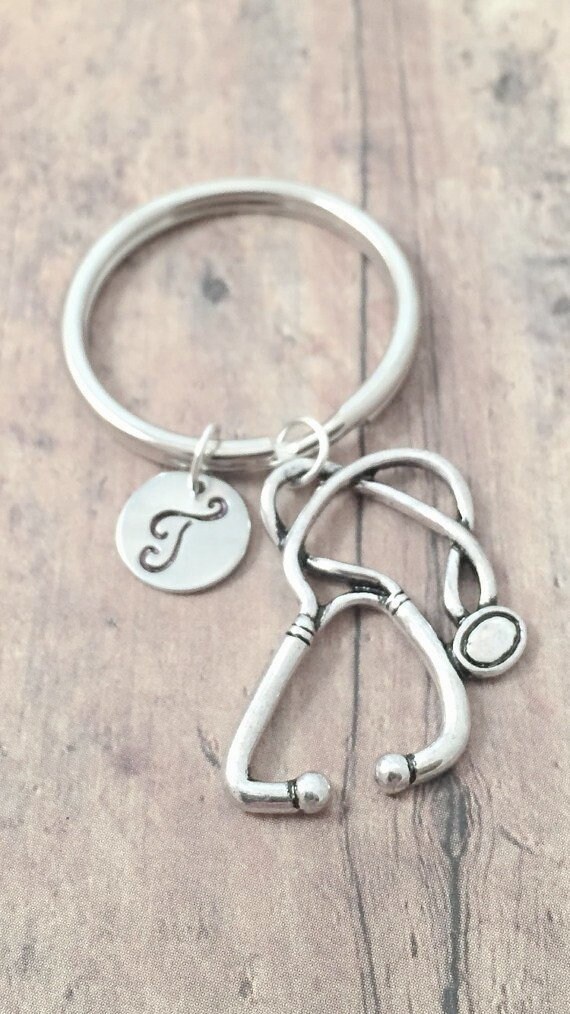 Stethoscope Initial Key Ring Stethoscope Keychain Medical Etsy