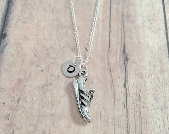 Running Shoe Initial Necklace: Runner Jewelry, Marathon Necklace