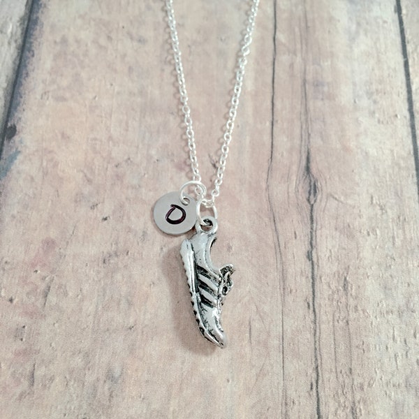 Running shoe initial necklace - running shoe jewelry, runner jewelry, marathon jewelry, running necklace, runner gift, running shoe gift