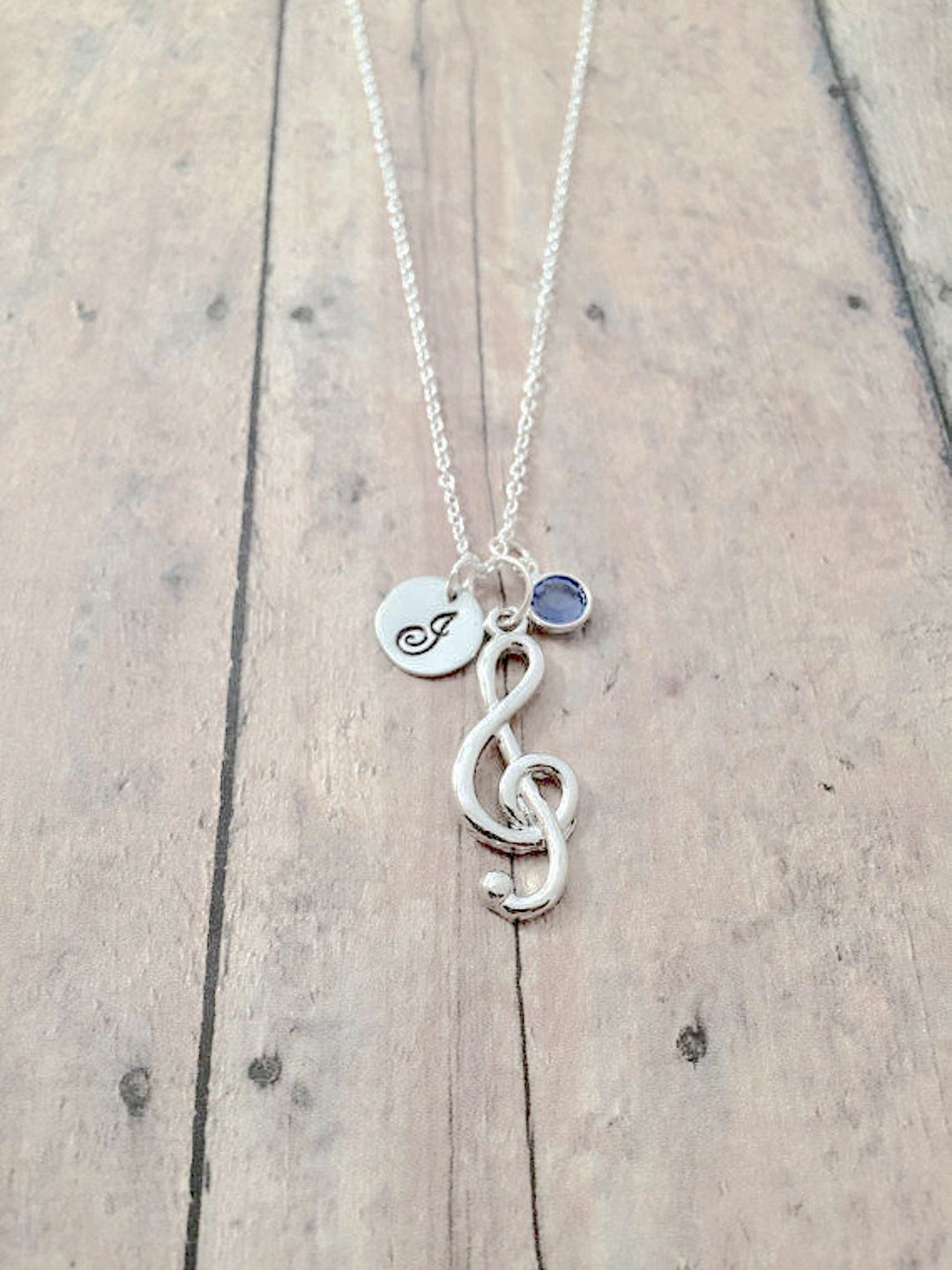 Treble Clef Initial Necklace With Birthstone Treble Clef Jewelry, Music ...