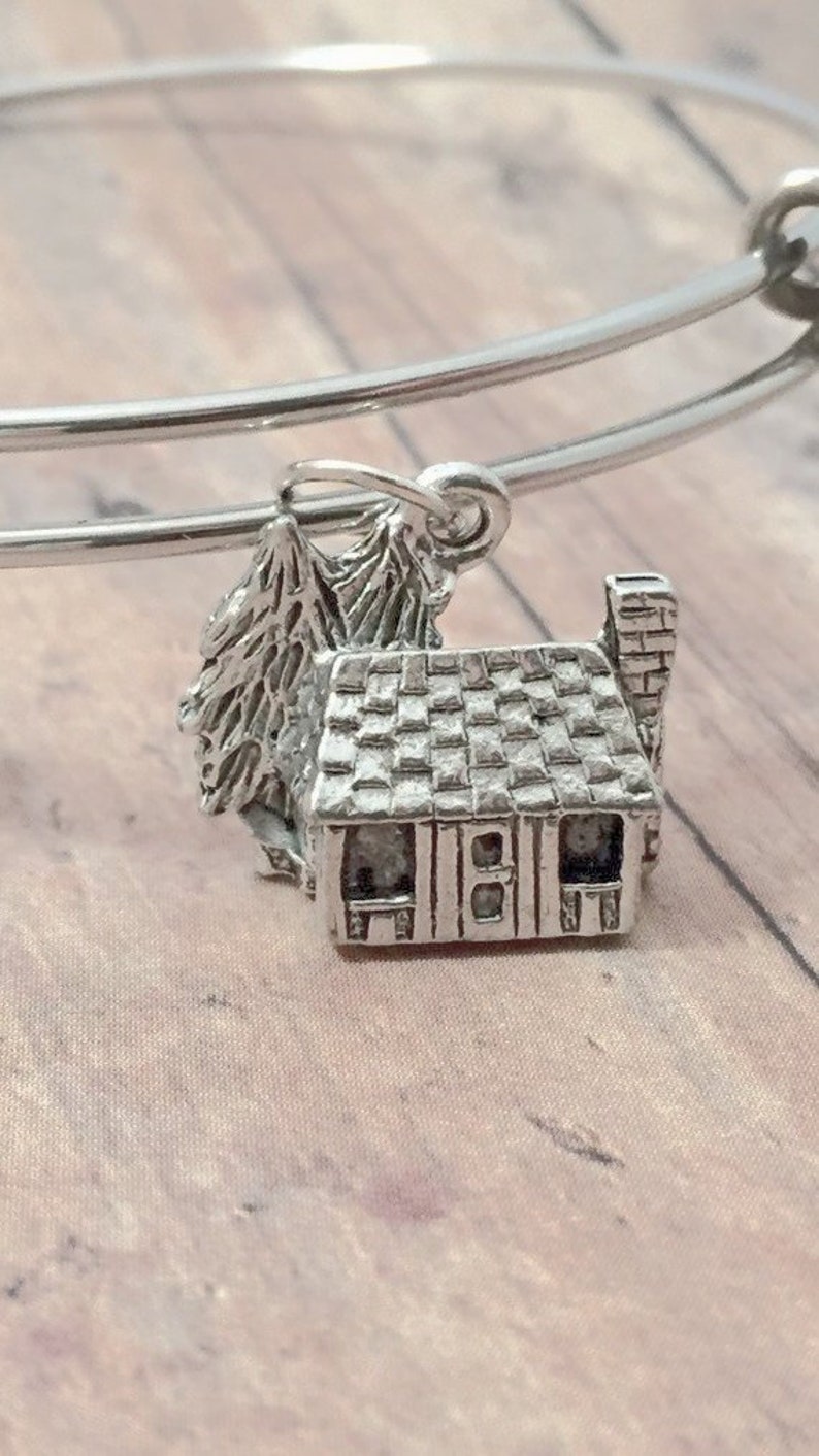 summer camp jewelry camping jewelry log cabin gift log cabin jewelry woodland jewelry Log cabin initial bangle log cabin bangle