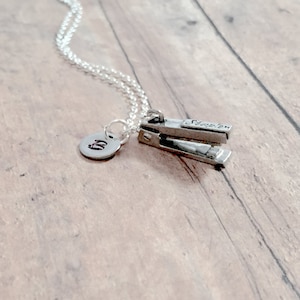 Stapler Initial Necklace: Pewter Charm, Teacher Jewelry