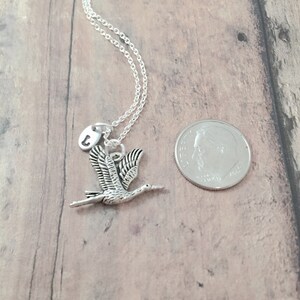 Crane initial necklace crane jewelry, heron jewelry, bird jewelry, crane necklace, heron necklace, crane gift, heron gift, bird necklace image 3