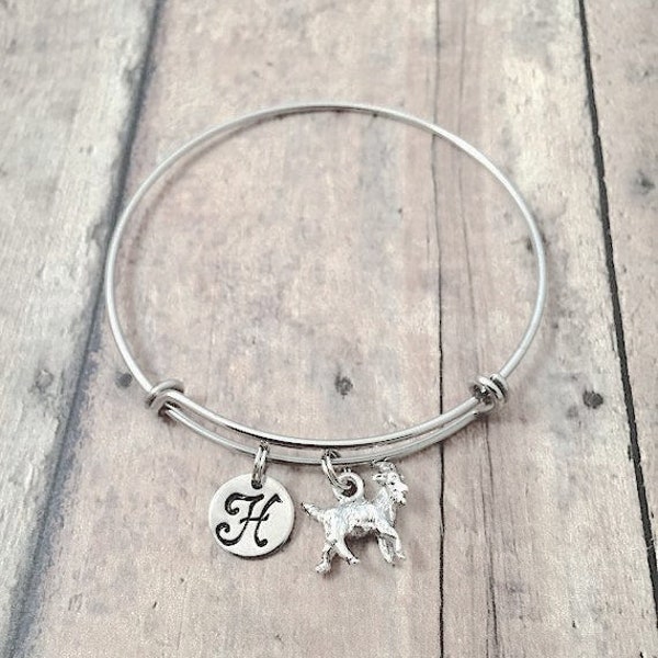 Goat initial bangle - goat jewelry, farm jewelry, silver goat pendant, farm bangle, goat bracelet, show goat gift, goat bangle, farm gift