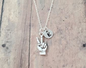 Peace Sign Initial Necklace: Hippie Jewelry Pendant