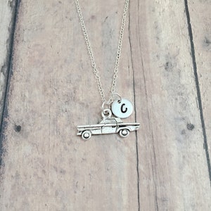 Classic car initial necklace - classic car jewelry, antique car jewelry, vintage car necklace, antique car pendant, classic car gift