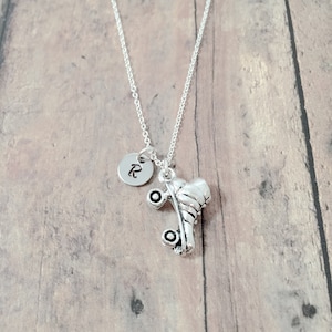 Roller Skate Initial Necklace: Hand Stamped Charm, Roller Derby Jewelry