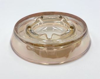 Vintage Amber Glass Ashtray: Mid Century Modern Honey Gold Catchall Dish (6” Round)