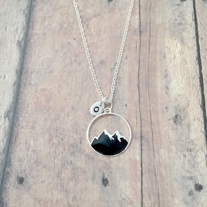 Mountains initial necklace (sterling silver) - mountains jewelry, nature jewelry, camping jewelry, mountain necklace, mountains gift