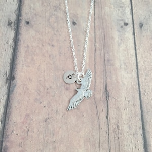 Eagle initial necklace - eagle jewelry, patriotic jewelry, USA jewelry, hawk necklace, flying eagle necklace, eagle gift, hawk jewelry