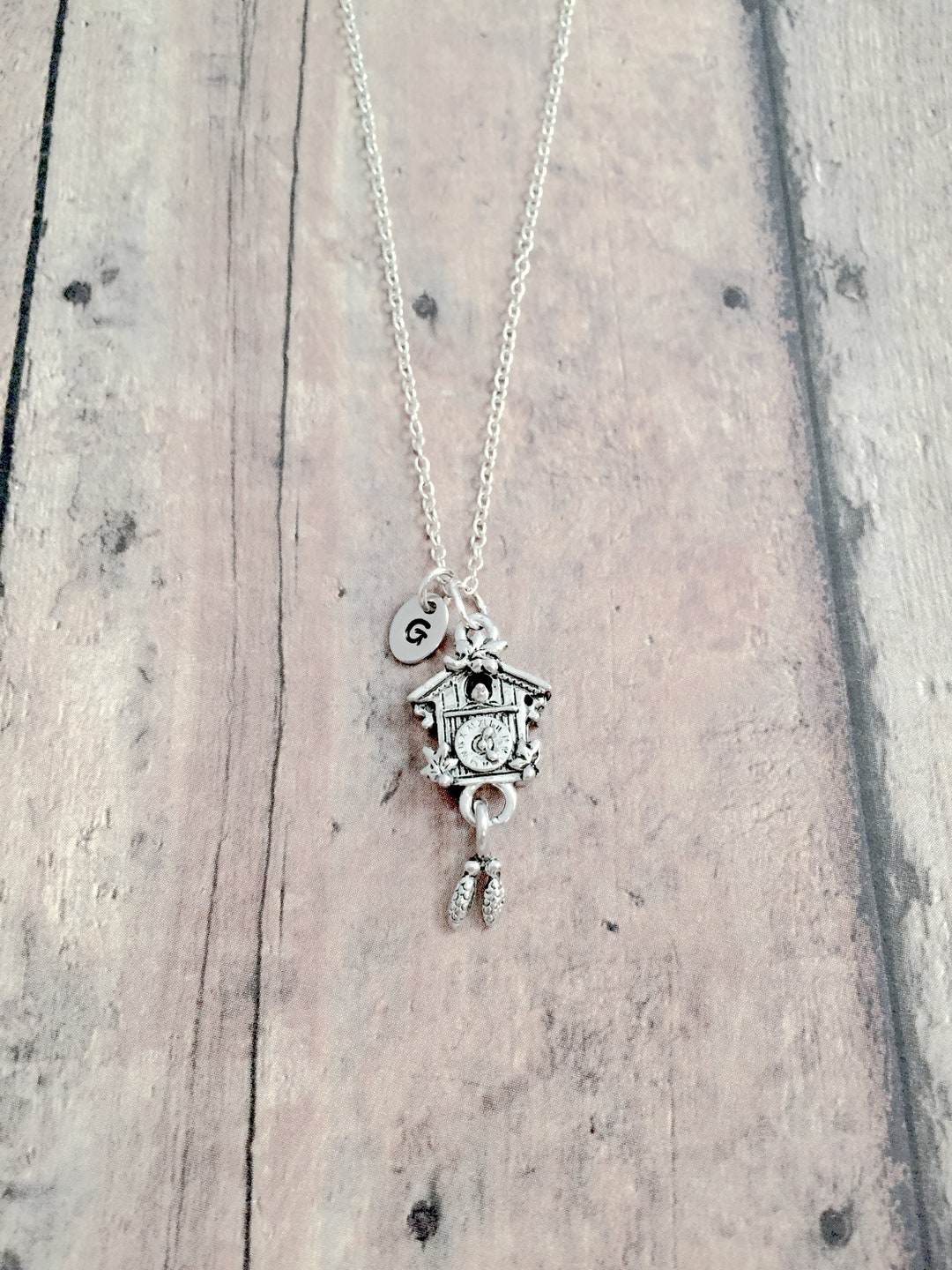 Cuckoo Clock Initial Necklace Cuckoo Clock Jewelry, Time Jewelry
