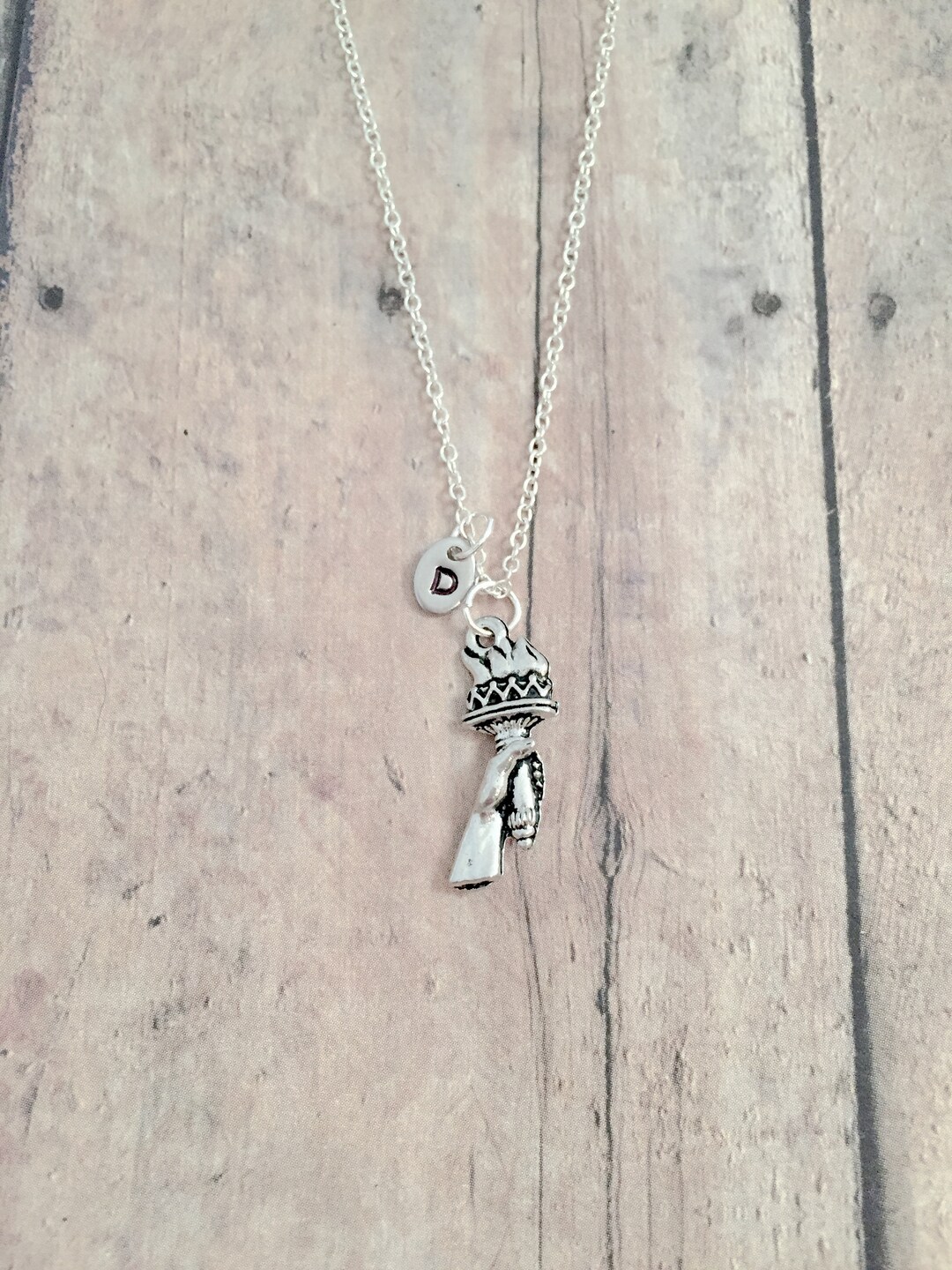 Torch Initial Necklace Torch Jewelry, Statue of Liberty Jewelry, Torch