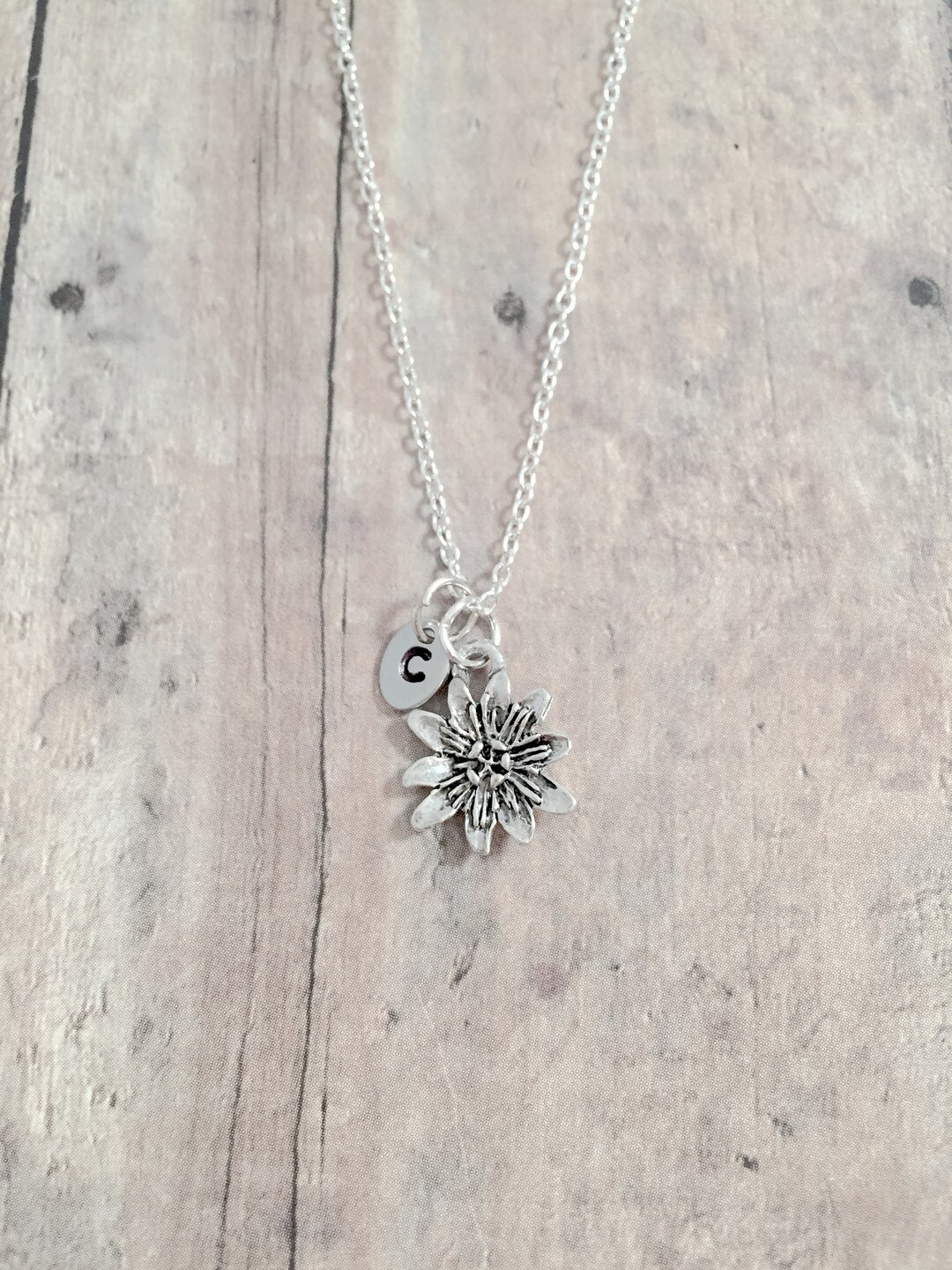 Water Lily Initial Necklace Water Lily Jewelry Nature Etsy