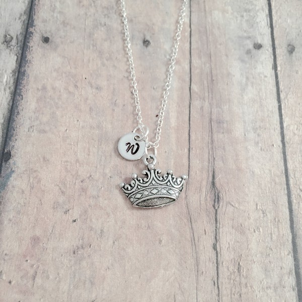 Crown initial necklace - crown jewelry, princess jewelry, pageant jewelry, crown pendant, pageant necklace, crown necklace, pageant gift