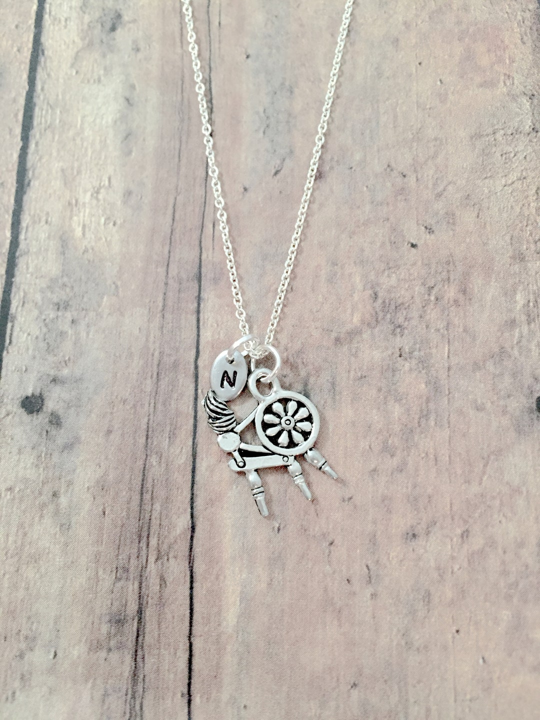 Spinning Wheel Initial Necklace Spinning Wheel Jewelry Etsy