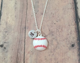 Baseball initial necklace - baseball jewelry, sports jewelry, baseball necklace, sports necklace, baseball gift