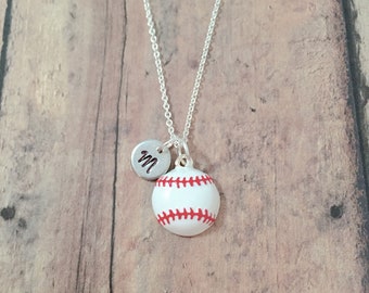 Baseball Initial Necklace: Sports Jewelry, Athlete Necklace
