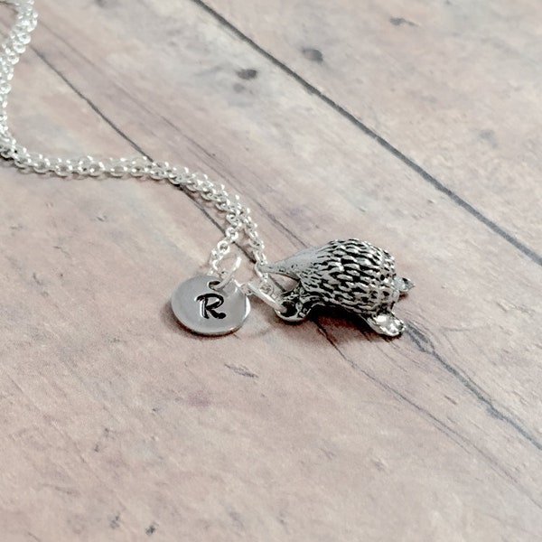 Echidna initial necklace - echidna jewelry, Australia jewelry, spiny anteater jewelry, echidna necklace, echidna gift, Aussie necklace