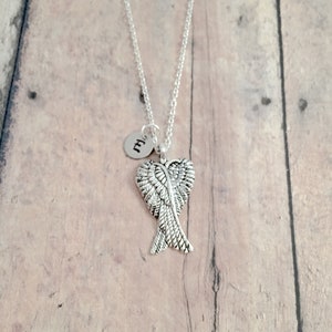 Angel wings initial necklace - angel wings jewelry, memorial jewelry, religious jewelry, angel wings necklace, angel wings gift, angel gift