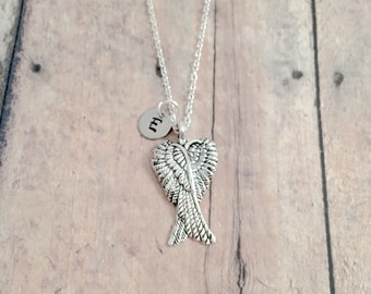 Angel wings initial necklace - angel wings jewelry, memorial jewelry, religious jewelry, angel wings necklace, angel wings gift, angel gift