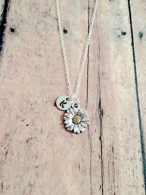 Daisy Initial Necklace Daisy Jewelry Garden Jewelry Etsy