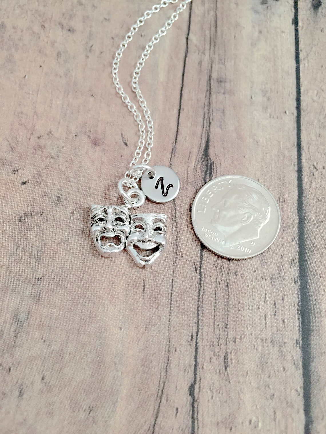 Drama Mask Initial Necklace Drama Mask Jewelry Theater Etsy