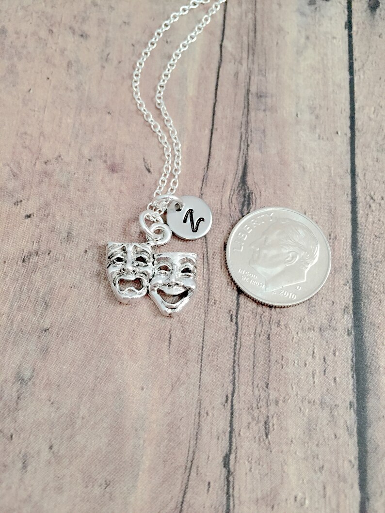 Drama Mask Initial Necklace Drama Mask Jewelry Theater Etsy